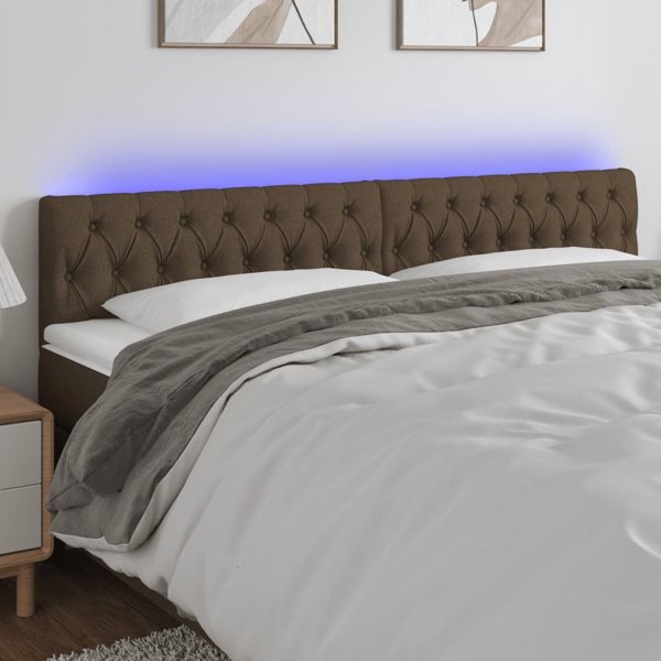 vidaXL Zaglowek do lozka z LED, ciemnobrazowy, 180x7x78/88 cm, tkanina