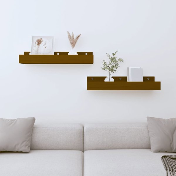 vidaXL Ράφια τοίχου, 2 τεμάχια, καφέ μέλι, 50x12x9 εκ., μασίφ πεύκο