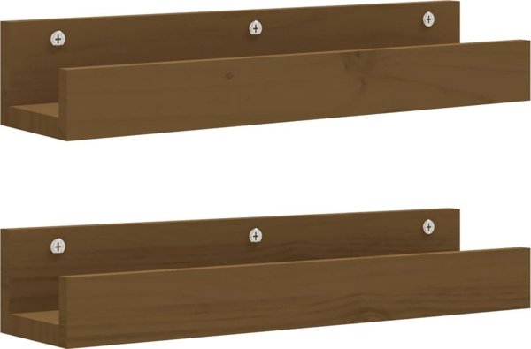vidaXL Ράφια τοίχου, 2 τεμάχια, καφέ μέλι, 50x12x9 εκ., μασίφ πεύκο