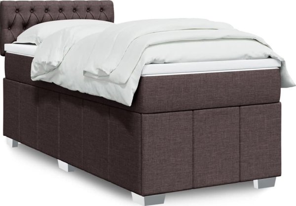 vidaXL Κρεβάτι Κοντινεντάλ με Στρώμα, Καφέ, Ύφασμα, 100x200 εκ