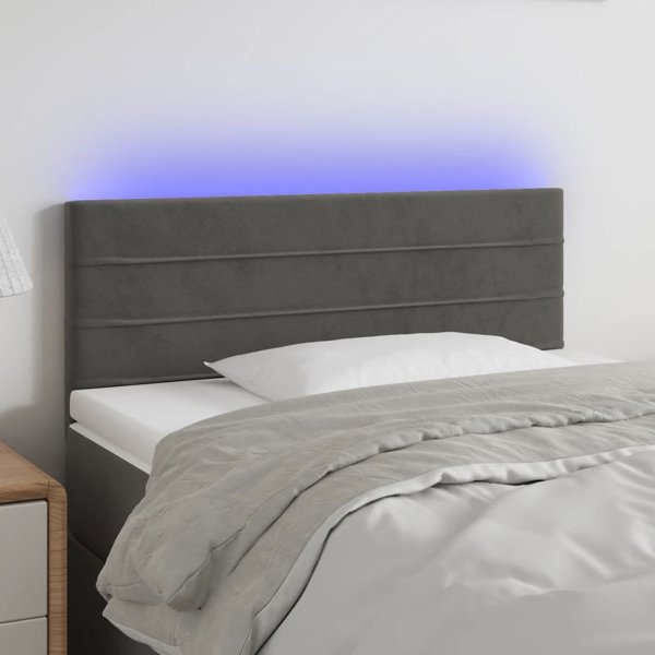vidaXL Κεφαλάρι για κρεβάτι με LED, σκούρο γκρι, 100x5x78/88 cm, βελούδινο