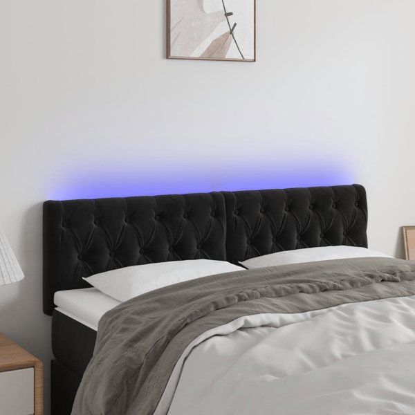 Κεφαλάρι κρεβατιού vidaXL με LED, μαύρο, 160x7x78/88 cm, βελούδο