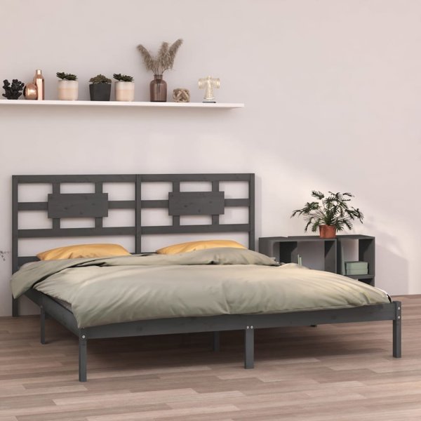 vidaXL Κρεβάτι, γκρι, μασίφ ξύλο, 200 x 200 cm