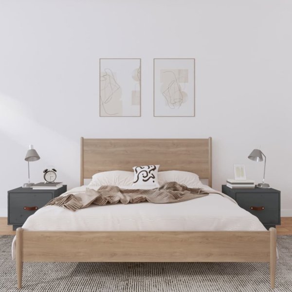 vidaXL vidaXL Szafki nocne, 2 szt., szare, 40x34x35 cm, lite drewno sosnowe