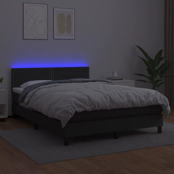 vidaXL Κρεβάτι κοντινένταλ με στρώμα και LED μαύρο οικοδερμά 140x200 cm