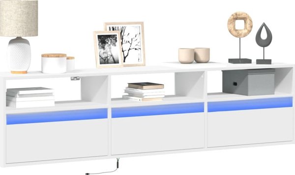 vidaXL Επιτοίχια Ντουλάπα για TV με LED, λευκή, 180x31x45 εκ