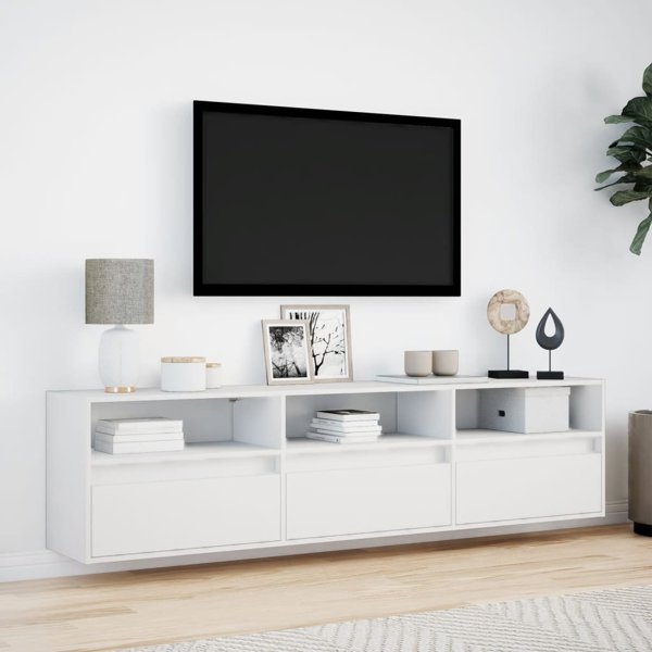 vidaXL Επιτοίχια Ντουλάπα για TV με LED, λευκή, 180x31x45 εκ