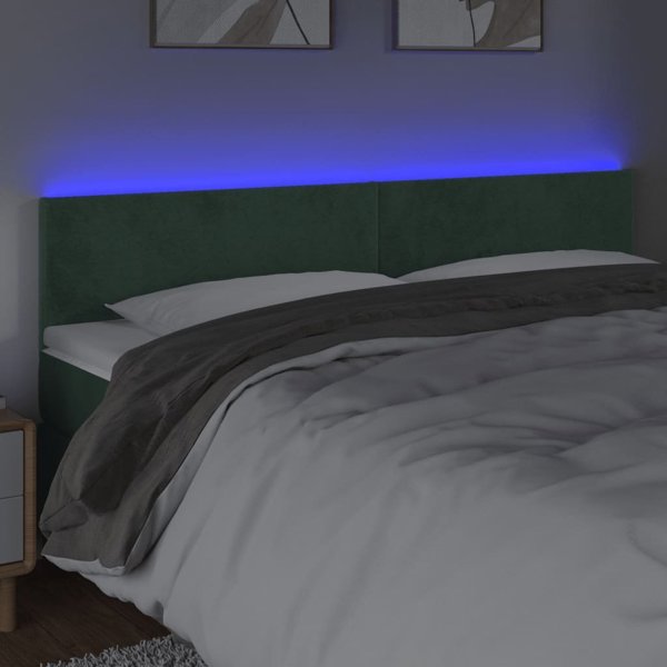 vidaXL vidaXL Κεφαλάρι κρεβατιού με LED, σκούρο πράσινο, 180x5x78/88 cm, βελούδο