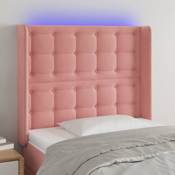 vidaXL Zaglowek do lozkou me LED, roz, 83x16x118/128 cm, aksamit