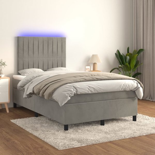 vidaXL Κρεβάτι Κοντινεντάλ με Στρώμα και LED, Γκρι 120x200 cm, Βελούδο