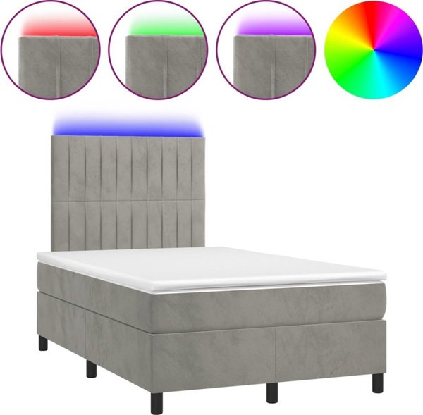 vidaXL Κρεβάτι Κοντινεντάλ με Στρώμα και LED, Γκρι 120x200 cm, Βελούδο