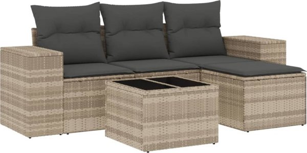vidaXL vidaXL 5-cz. zestaw mebli do ogrodu, poduszki, jasnoszary rattan PE