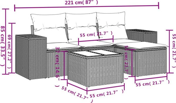 vidaXL vidaXL 5-cz. zestaw mebli do ogrodu, poduszki, jasnoszary rattan PE