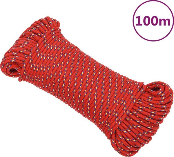 vidaXL Ναυτικό σχοινί, κόκκινη μονοχρωμία, 3 mm, 100 m, πολυπροπυλένιο