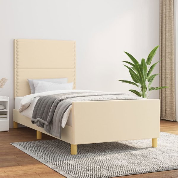 vidaXL Rama κρεβατιού με προσκέφαλο, κρεμ, 90x200 cm, επενδεδυμένη με ύφασμα