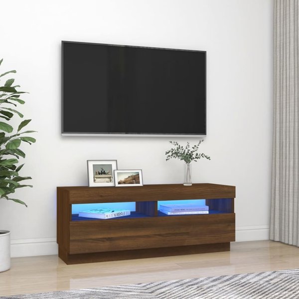 vidaXL Έπιπλο TV με φωτισμό LED, καφέ δρυς, 100x35x40 εκ