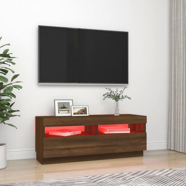 vidaXL Έπιπλο TV με φωτισμό LED, καφέ δρυς, 100x35x40 εκ