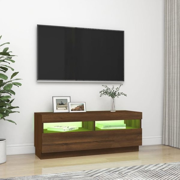 vidaXL Έπιπλο TV με φωτισμό LED, καφέ δρυς, 100x35x40 εκ