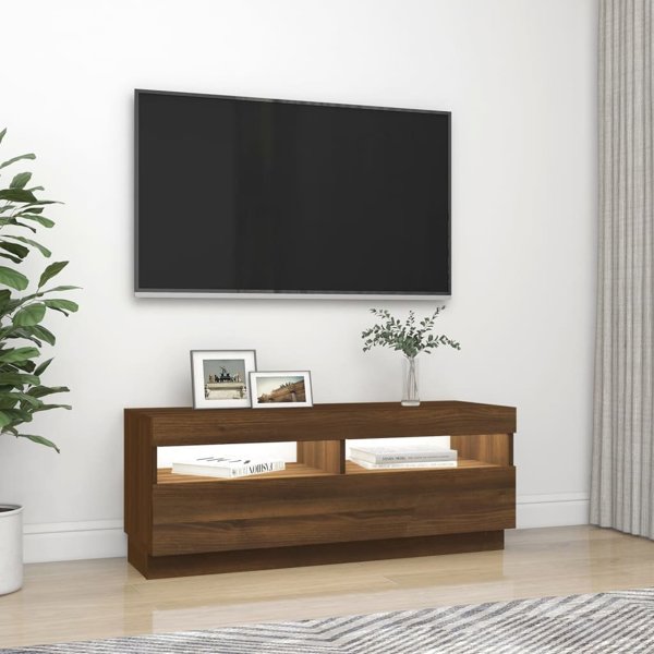 vidaXL Έπιπλο TV με φωτισμό LED, καφέ δρυς, 100x35x40 εκ