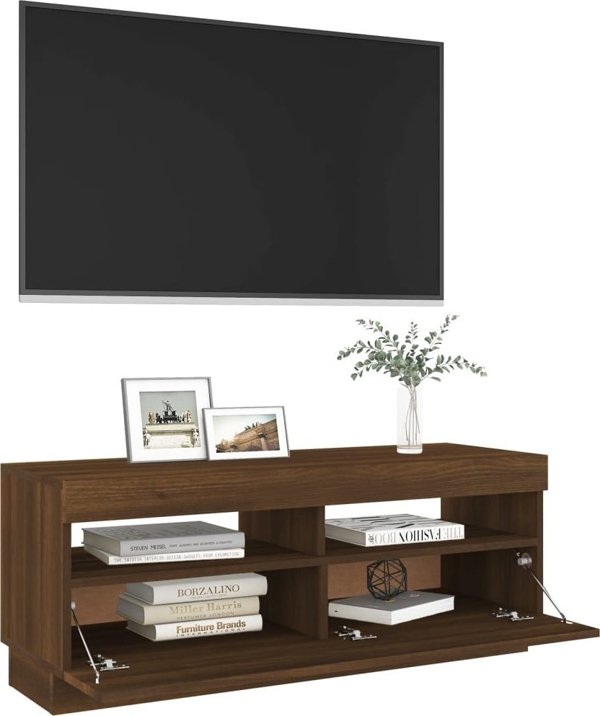 vidaXL Έπιπλο TV με φωτισμό LED, καφέ δρυς, 100x35x40 εκ