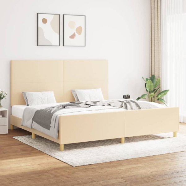 vidaXL Rama κρεβατιού με κεφαλάρι, κρεμ, 200x200 εκ., με ύφασμα