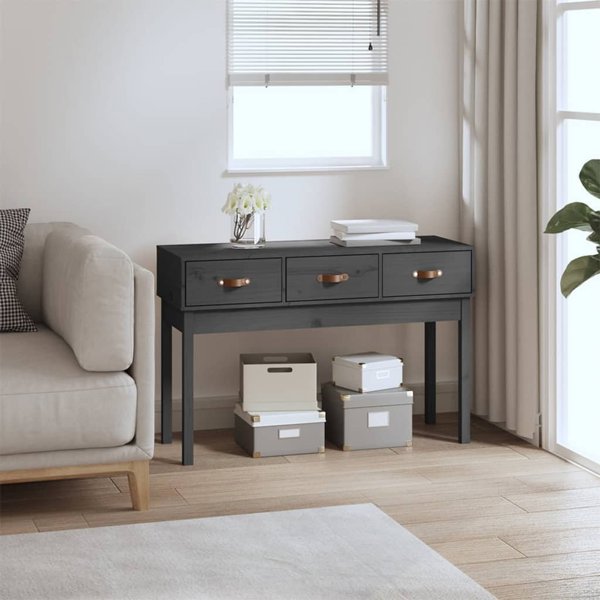vidaXL vidaXL Stolik konsolowy, szary,114x40x75 cm, lite drewno sosnowe