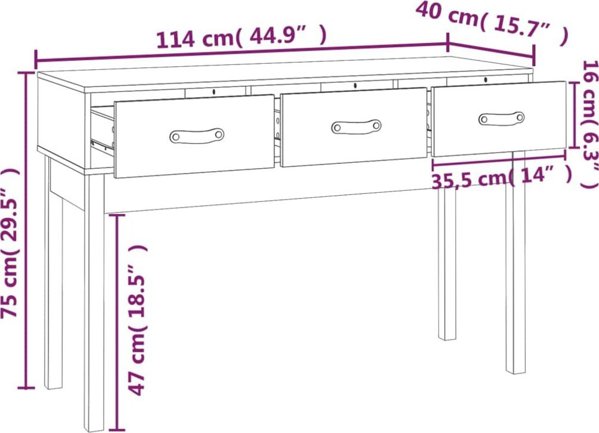 vidaXL vidaXL Stolik konsolowy, szary,114x40x75 cm, lite drewno sosnowe