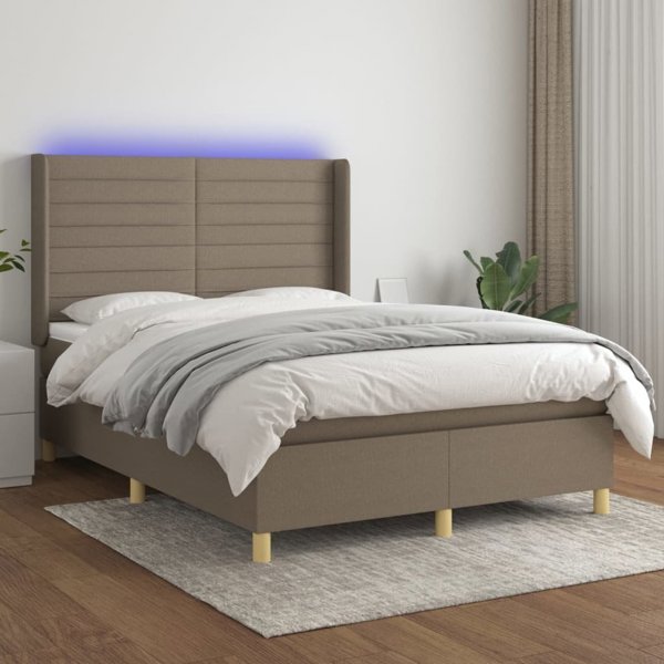 vidaXL Κρεβάτι κοντινεντάλ με στρώμα, taupe, 140x190 εκ., ύφασμα