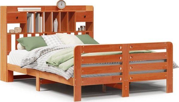 vidaXL Κρεβάτι με ράφι, χωρίς στρώμα, 150x200 εκ, συμπαγές πεύκο