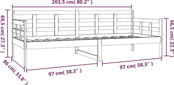 vidaXL Κρεβάτι ημέρας λευκό, μασίφ ξύλο πεύκου, 80x200 cm