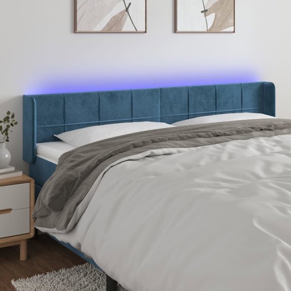 vidaXL Κεφαλάρι κρεβατιού με LED σκούρο μπλε 203x16x78/88 εκ βελούδο