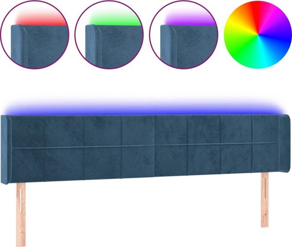 vidaXL Κεφαλάρι κρεβατιού με LED σκούρο μπλε 203x16x78/88 εκ βελούδο