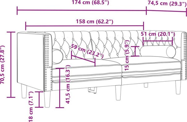 vidaXL Σετ καθιστικού Chesterfield 3 τεμαχίων μαύρο βελούδο