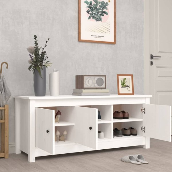 vidaXL Ντουλάπα παπουτσιών, λευκή, 110x38x45,5 cm, μασίφ πεύκο