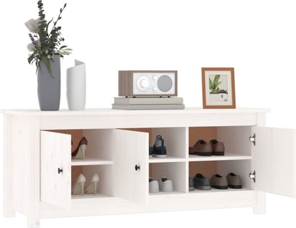 vidaXL Ντουλάπα παπουτσιών, λευκή, 110x38x45,5 cm, μασίφ πεύκο