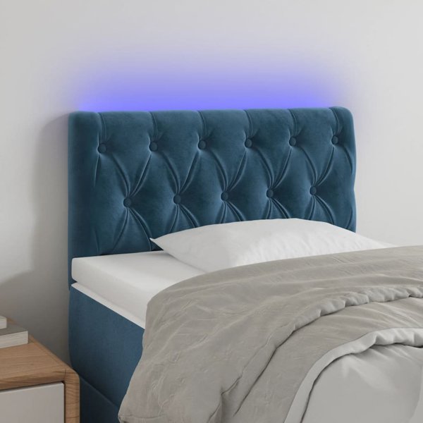 vidaXL Zaglowek do lozka z LED, ciemnoniebieski 80x7x78/88 cm, aksamit