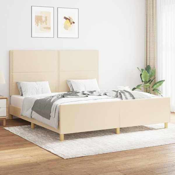 vidaXL Κρεβατοκάμαρα με κεφαλάρι εκρού 180x200 cm με υφασμάτινη επένδυση