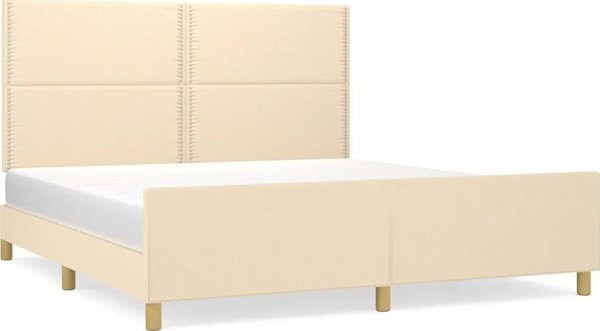 vidaXL Κρεβατοκάμαρα με κεφαλάρι εκρού 180x200 cm με υφασμάτινη επένδυση