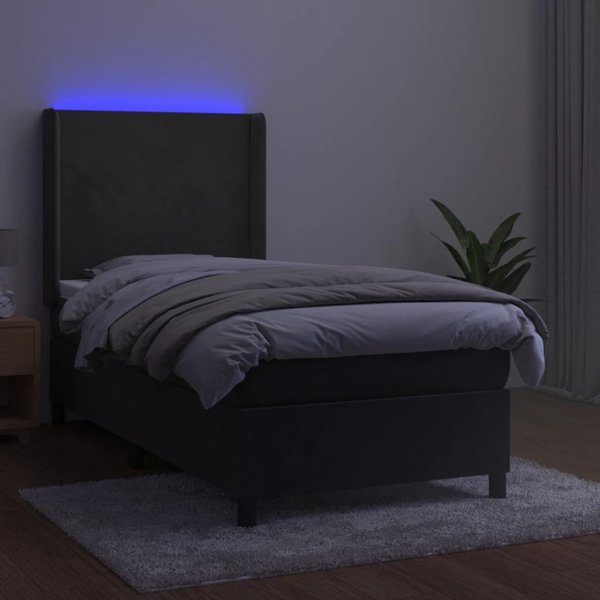 vidaXL Lozko kontynentalne z materacem i LED, szary aksamit, 100x200 cm