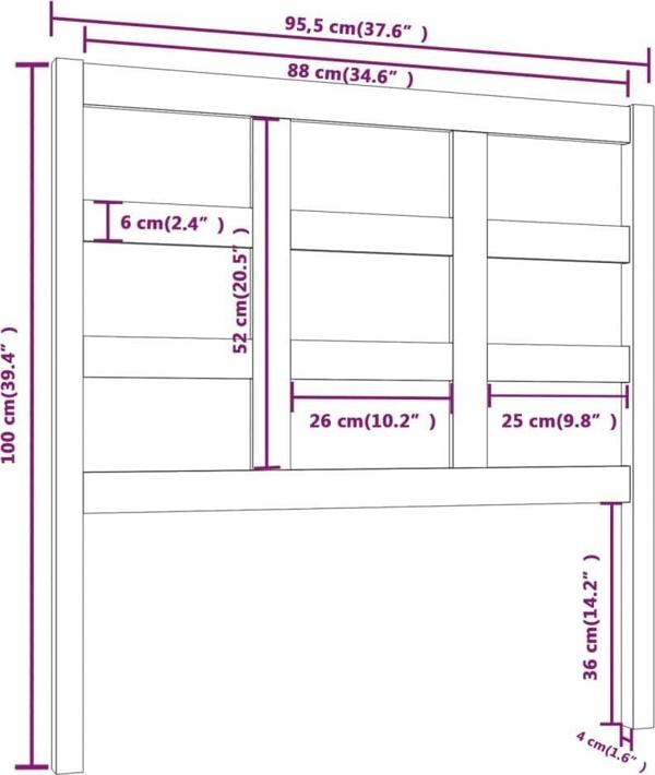 vidaXL Κεφαλάρι κρεβατιού, μαύρο, 95,5x4x100 cm, συμπαγές ξύλο πεύκου