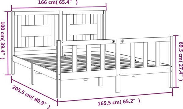 vidaXL Rama κρεβατιού με κεφαλάρι, από μασίφ πεύκο, 160x200 cm