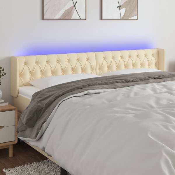 vidaXL Κεφαλάρι κρεβατιού με LED 183x16x78/88 εκ. κρεμ ύφασμα