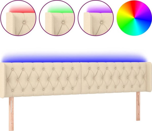 vidaXL Κεφαλάρι κρεβατιού με LED 183x16x78/88 εκ. κρεμ ύφασμα