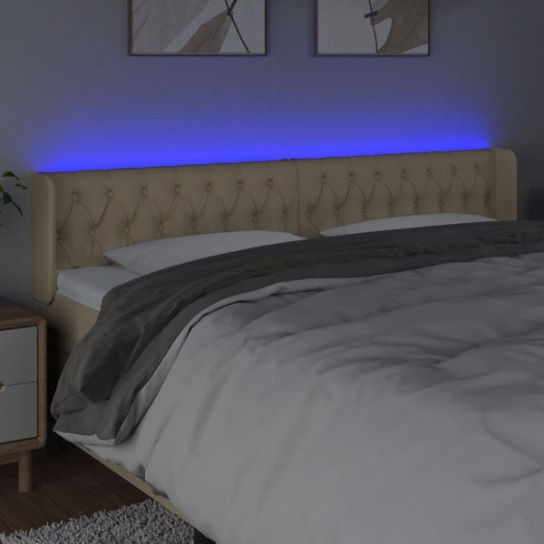 vidaXL Κεφαλάρι κρεβατιού με LED 183x16x78/88 εκ. κρεμ ύφασμα