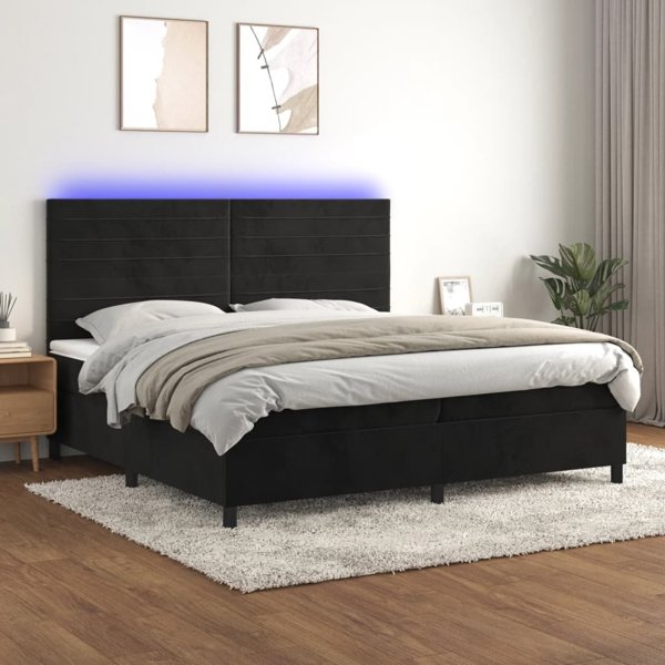vidaXL Κρεβάτι κοντινεντάλ με στρώμα και LED, μαύρο βελούδο 200x200 εκ.