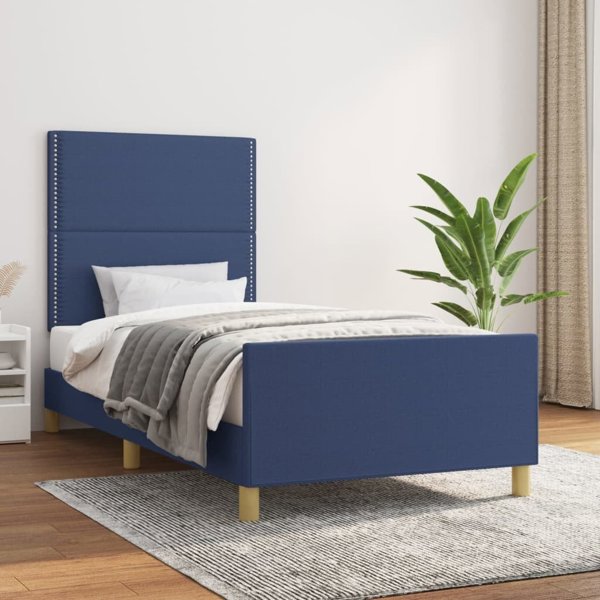vidaXL Rama κρεβατιού με προσκέφαλο, μπλε, 90x200 εκ., υφασμάτινη επένδυση