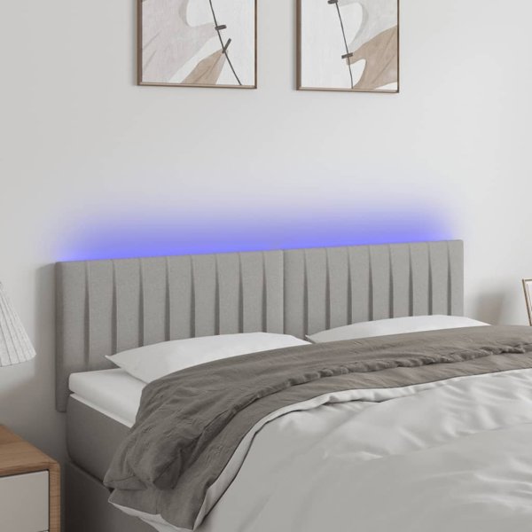 Προσκέφαλο κρεβατιού vidaXL με LED, ανοιχτό γκρι, 144x5x78/88 εκ, ύφασμα
