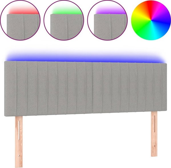 Προσκέφαλο κρεβατιού vidaXL με LED, ανοιχτό γκρι, 144x5x78/88 εκ, ύφασμα