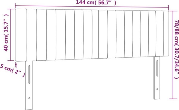 Προσκέφαλο κρεβατιού vidaXL με LED, ανοιχτό γκρι, 144x5x78/88 εκ, ύφασμα