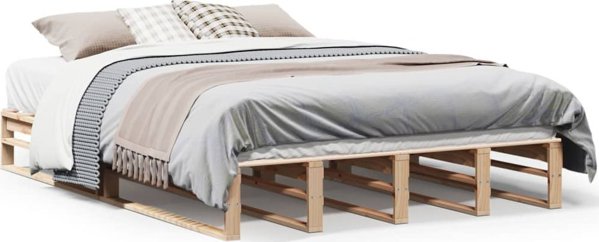 vidaXL Rama κρεβατιού χωρίς στρώμα, 135x190 εκ., μασίφ πεύκο
